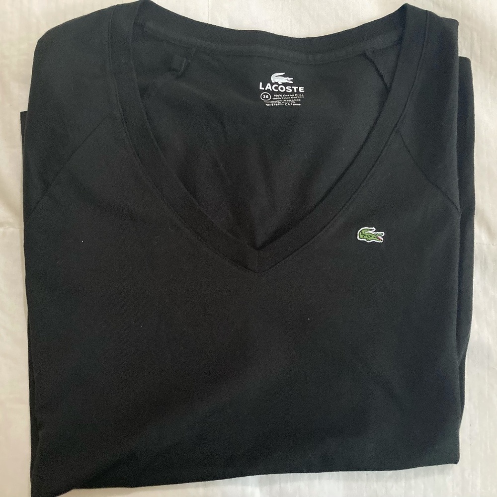 Lacoste - Womens Size 36 (US S) Black V-Neck T-shirt